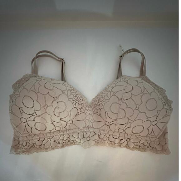 Aerie‎ Floral Lace Demi Bra Cream Adjustable Straps Women's Size 36E/DD - Picture 1 of 5